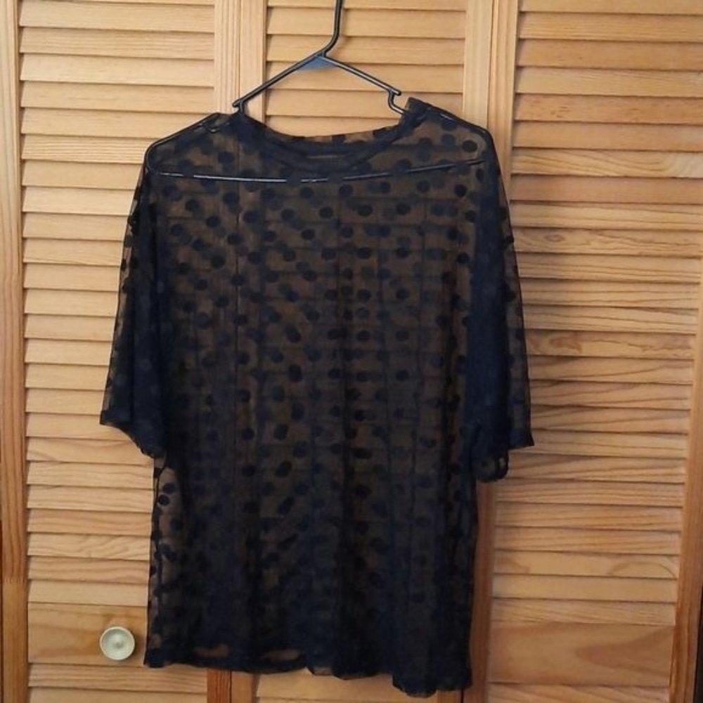 Polka Dot Sheer Short Sleeve Cover Up Tunic Top Size Large